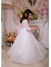 Ivory Embroidered Lace Tulle Floor Length Flower Girl Dress